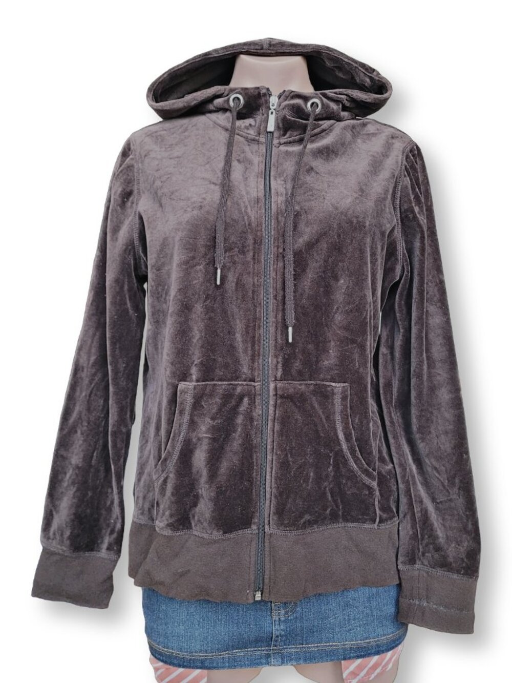 Reitmans Women's Brown Velour Vintage Zip Up Hoodie Jacket (size L)
